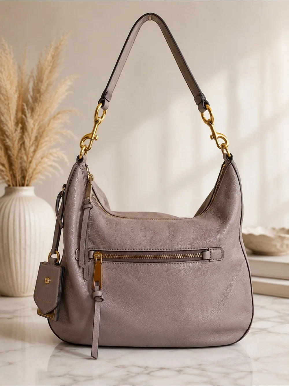 Marc Jacobs Recruit Large Mink Leather Hobo Shoulder Bag Gold Hardware
